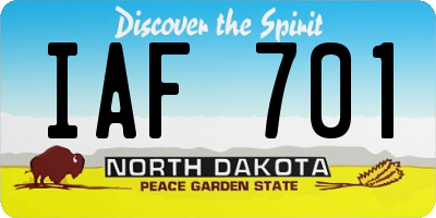 ND license plate IAF701