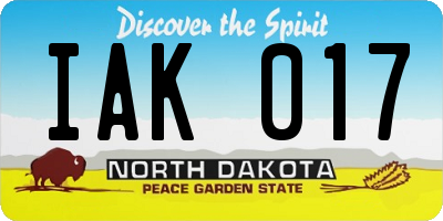 ND license plate IAK017