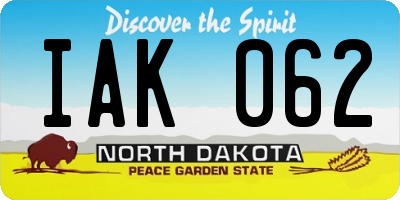 ND license plate IAK062