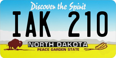 ND license plate IAK210