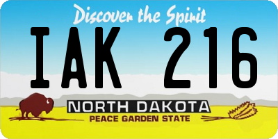 ND license plate IAK216