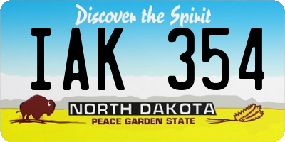 ND license plate IAK354