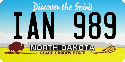 ND license plate IAN989