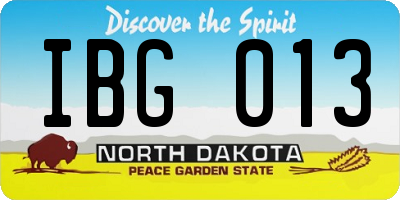 ND license plate IBG013