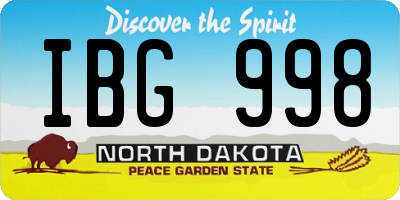 ND license plate IBG998