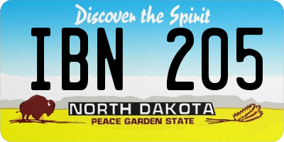 ND license plate IBN205