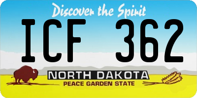 ND license plate ICF362