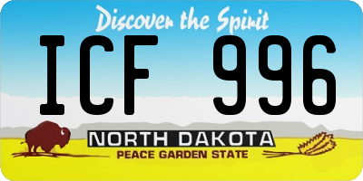 ND license plate ICF996
