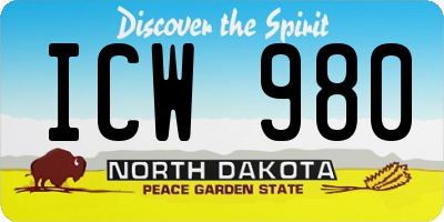ND license plate ICW980