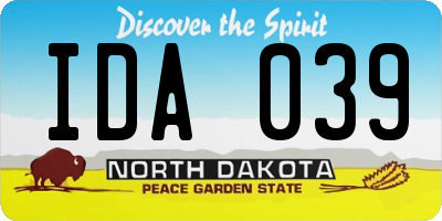 ND license plate IDA039