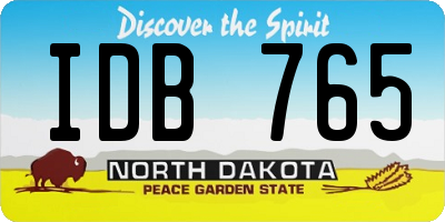 ND license plate IDB765