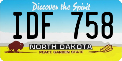 ND license plate IDF758