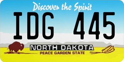 ND license plate IDG445