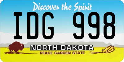 ND license plate IDG998