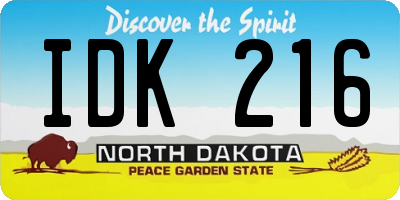 ND license plate IDK216