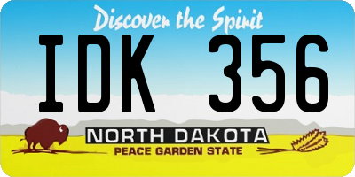 ND license plate IDK356