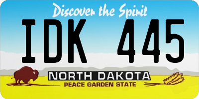 ND license plate IDK445