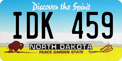 ND license plate IDK459