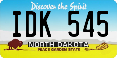 ND license plate IDK545