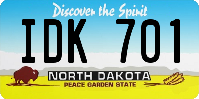 ND license plate IDK701