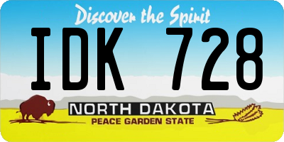 ND license plate IDK728