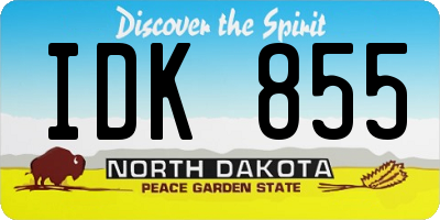 ND license plate IDK855