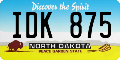 ND license plate IDK875
