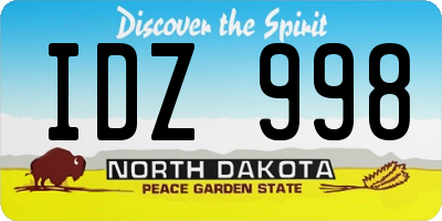 ND license plate IDZ998