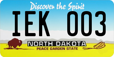 ND license plate IEK003