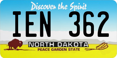 ND license plate IEN362