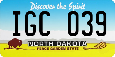 ND license plate IGC039