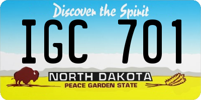 ND license plate IGC701
