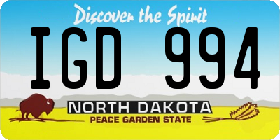 ND license plate IGD994