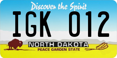 ND license plate IGK012