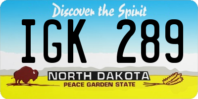ND license plate IGK289