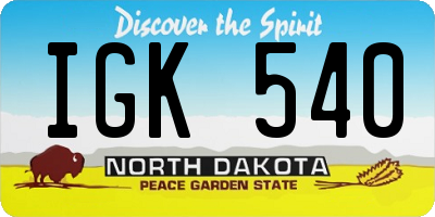 ND license plate IGK540