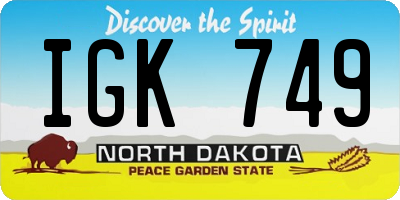 ND license plate IGK749