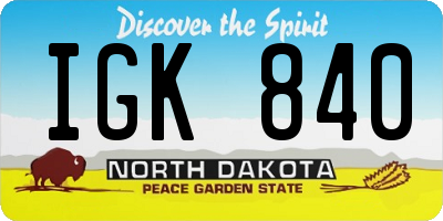 ND license plate IGK840