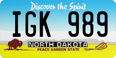 ND license plate IGK989