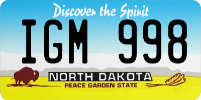 ND license plate IGM998