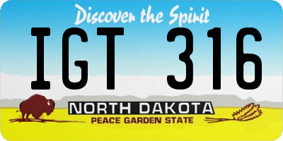 ND license plate IGT316