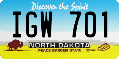 ND license plate IGW701