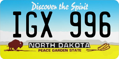 ND license plate IGX996