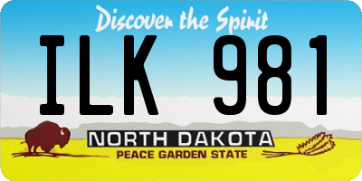 ND license plate ILK981
