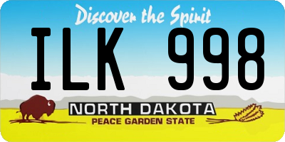 ND license plate ILK998