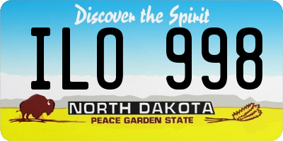 ND license plate ILO998