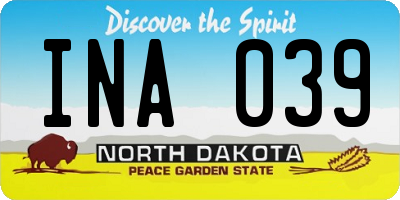 ND license plate INA039