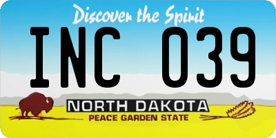 ND license plate INC039