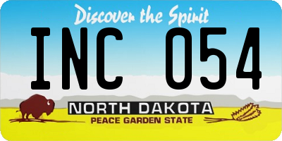 ND license plate INC054