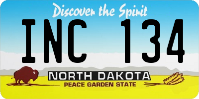 ND license plate INC134